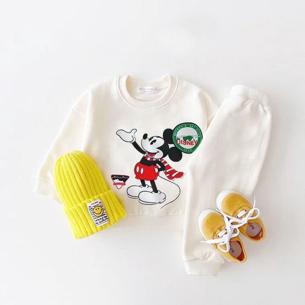 Sudadera de Mickey Mouse para niños pequeños, conjunto de 2 piezas de Leggings negros, sudaderas con capucha casuales, ropa de moda de otoño