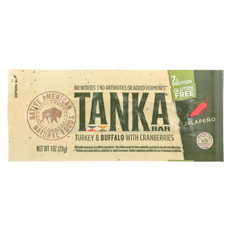 Tanka Bar Turkey and Buffalo Meat Bar - Jalapeno with Cranberries - Case of 12 - 1 oz.