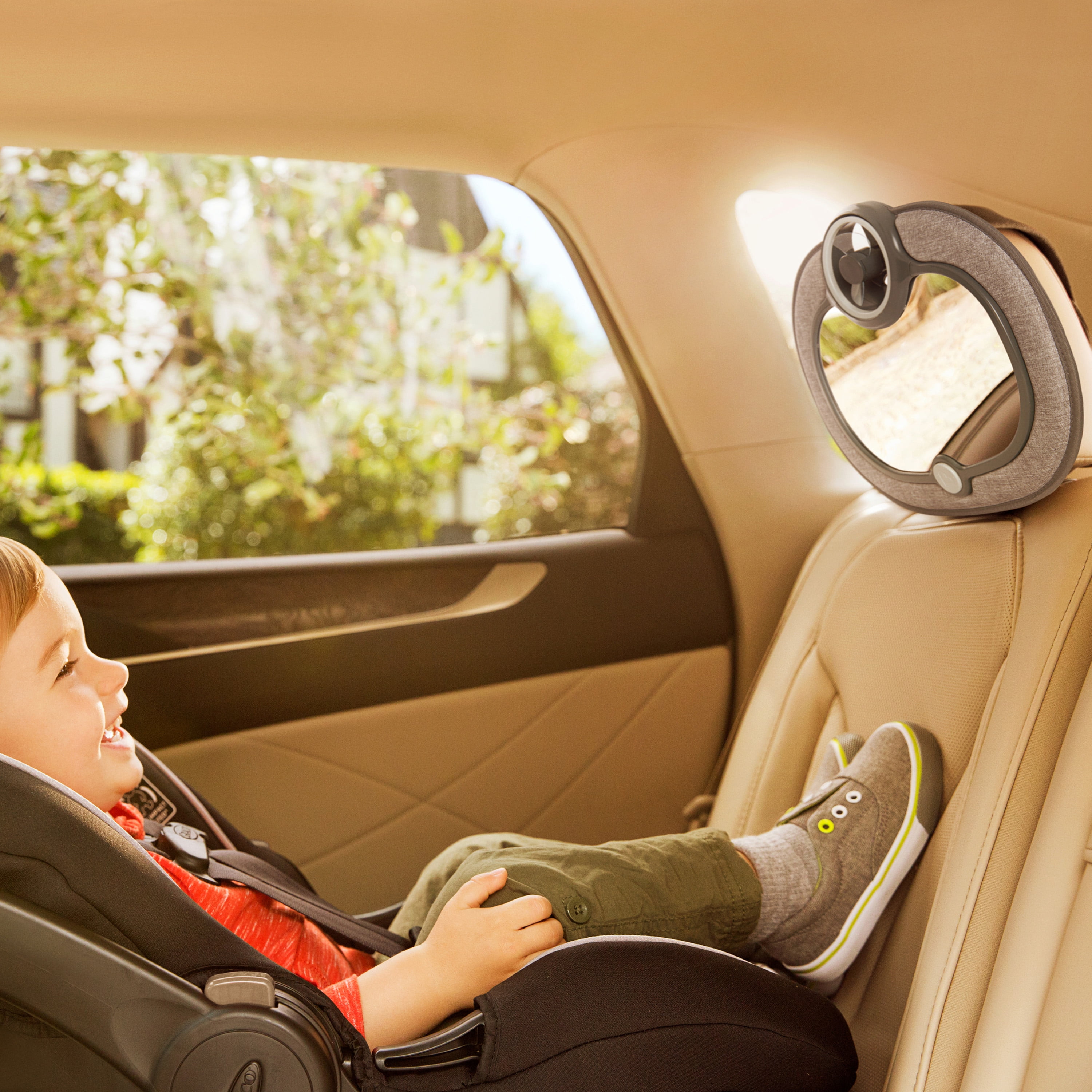 Munchkin Brica Breeze Baby In-Sight® Fan Car Mirror, Crash-Tested, Includes Remote Control and Auto Shut-Off Feature, Gray