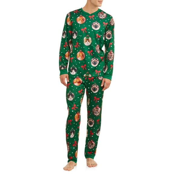 DEC 25TH Men's Green Kitty Cat Christmas Sleepwear Sets