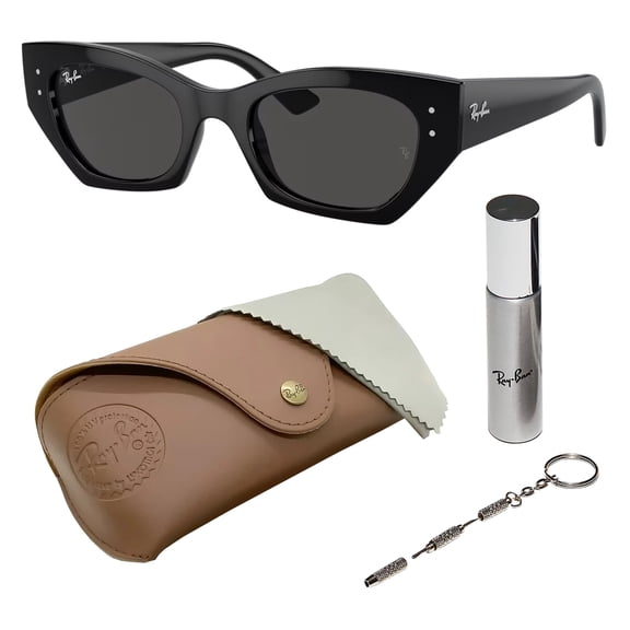 Ray-Ban RB4430 ZENA BIO-BASED Square-Round Shaped Non-Polarized Sunglasses for Men & Women - Includes Official RAYBAN Eyewear Kit - Ideal Formal & Casual Wear Sunglasses - Dark Grey Lens