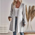 thumbnail image 2 of Xinoom Women Open Front Ribbed Knit Cardigan, Long Sleeve A-line Flowy Hem Sweater Coat, Casual Mid Length Loose Fit Layering Outerwear for Daily Office Weekend Gray,XXL, 2 of 5