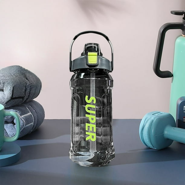 Botella deportiva grande de 1,5 L con pajita | Vaso antigoteo de 1500 ml | Asa y soporte para teléfono 2 en 1 | Marcas de volumen transparentes | Botella de plástico irrompible para fitness y