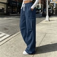 thumbnail image 5 of WIZUTIZ Women's Solid Color Wide Leg Jogger Pants High Rise Elastic Drawstring Waist Side Pockets Long Length Casual Trousers Comfy Soft Stretchy Everyday, 5 of 8