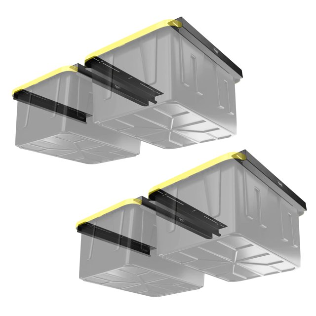 Koova Overhead Bin Rack for Four Bins | Overhead Garage Storage Rack to Mount on Ceiling with Adjustable Width | Supports Most Black and Yellow Storage Bins | Easy to Install | Made in USA | 4 Sets