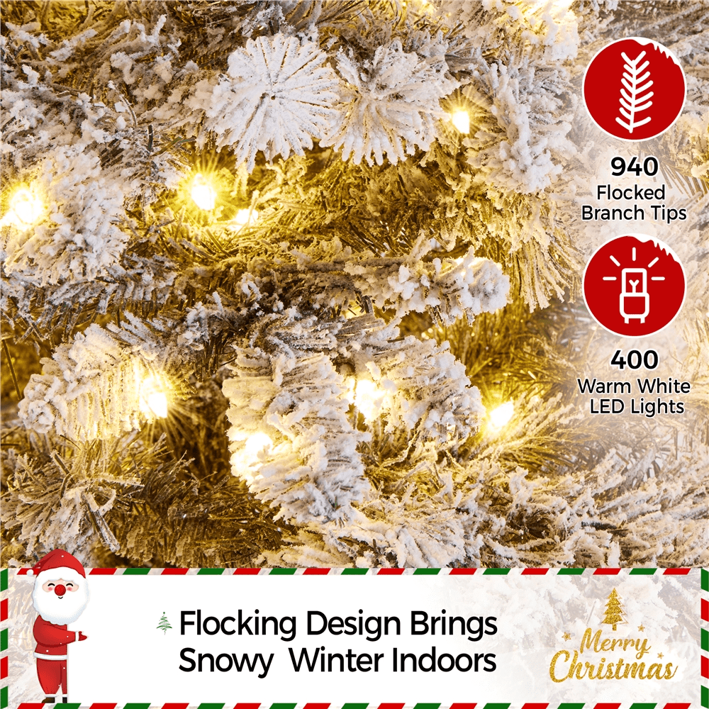 Alden Design 6Ft Pre-Lit Artificial Christmas Tree with 400 Warm LED Lights, Green