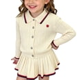 thumbnail image 2 of Agkizg Girls 2 Piece Fall Outfit Set Preppy Collared Knit Cardigan Top and Skirt Cute School Style Wear for Toddler Kids, 2 of 6