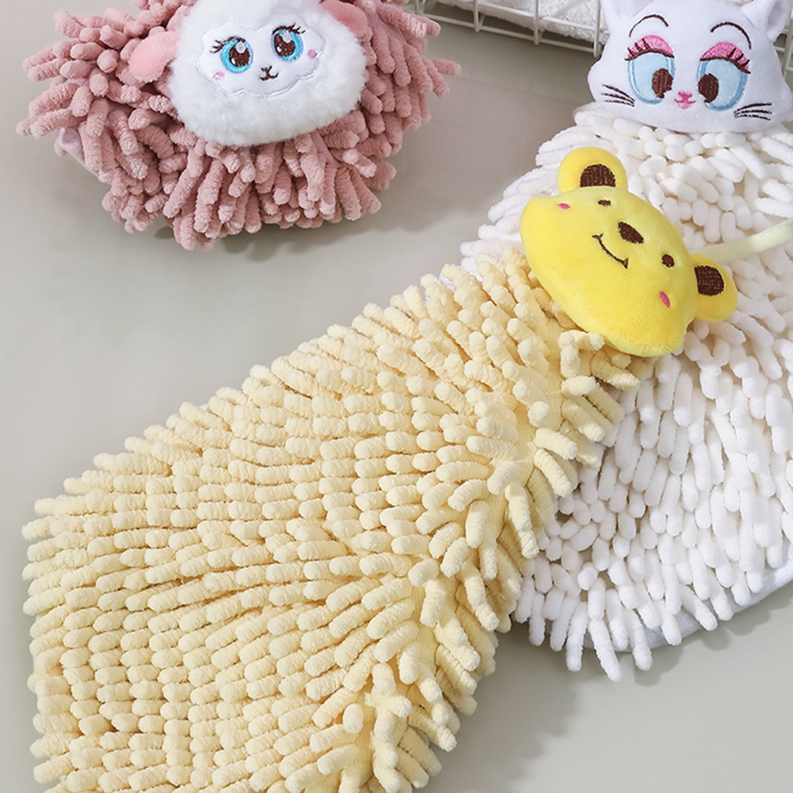 1Pcs Cute Hand Towel Kitchen Towels Bathroom Soft Plush Chenille Hanging  Towel for Dry Hands Ball Towels for Hand