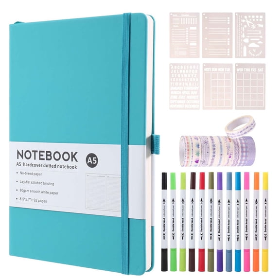 A5 Hardcover Dotted Journal Notebook Numbered Pages Kit blue