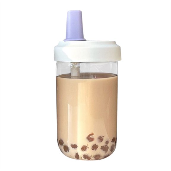 Plastic Cup Clearance! Travel Cup Milk Tea Cup and Large Capacity Wide Mouth, Bubble Tea Straw Cup with Wide Mouth & Sealed Lid - Boba Milk Tea Accessories, Reusable Thick Glass Design Purple