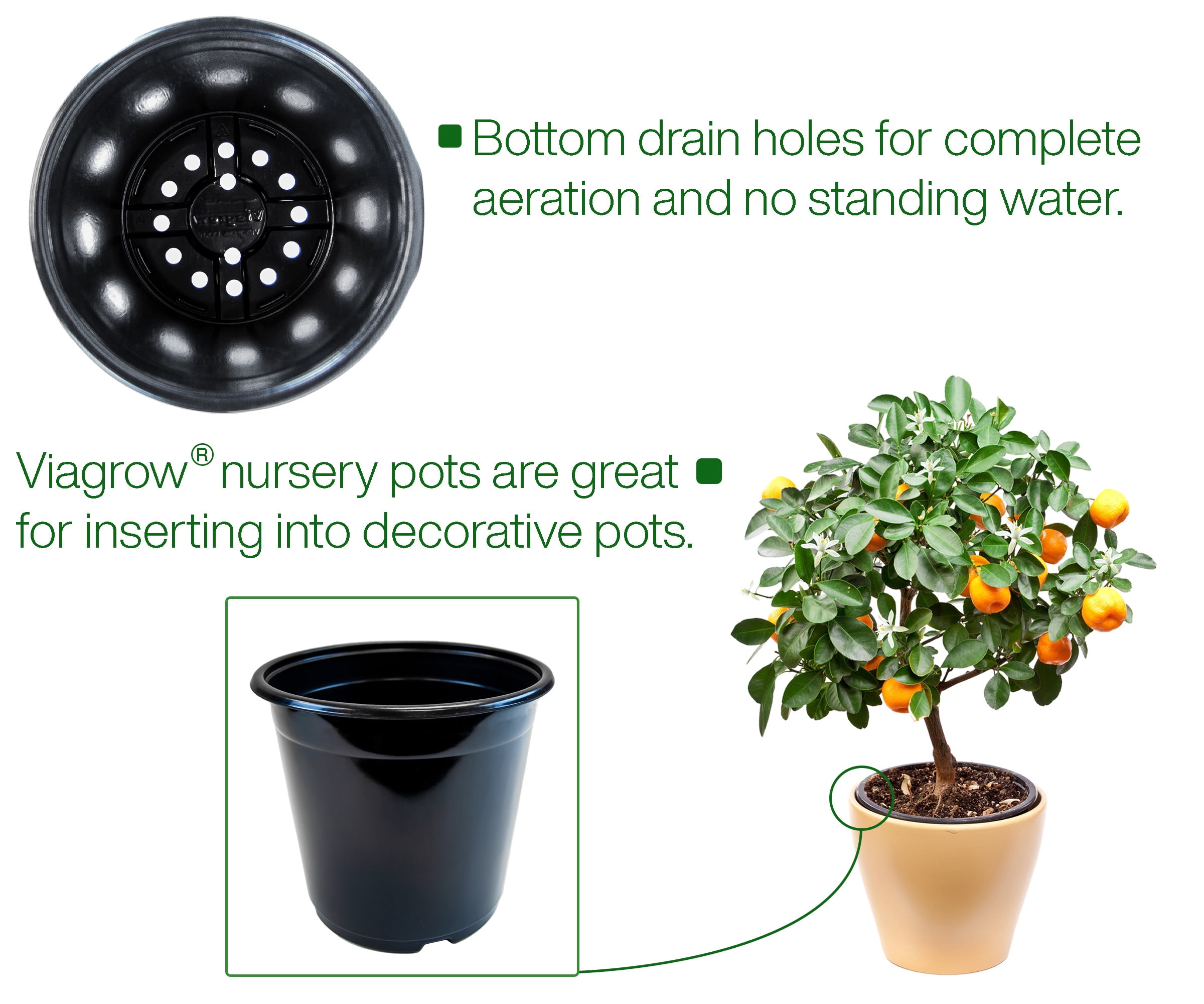 Viagrow Plastic Planter BPA Free Nursery Pots, 24 Pack, 1 Gallon, Black