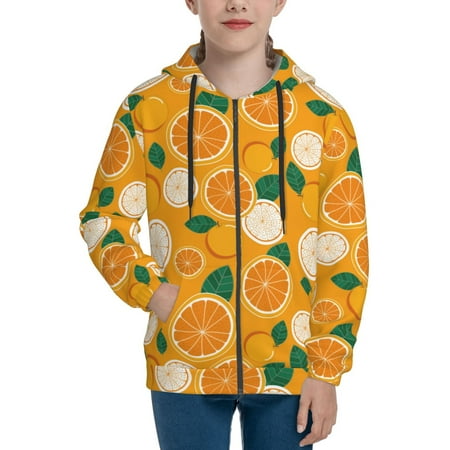 

Hoodies for Women Sweet Cute Orange Long Sleeve Sweatshirt Drawstring Zip Up Hoodie with Pockets Teen Girl Clothes