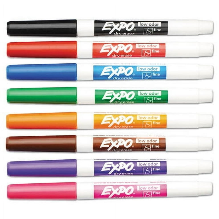 Expo Low-Odor Dry-Erase Markers, Fine Bullet Tip, Assorted, 8-Pack