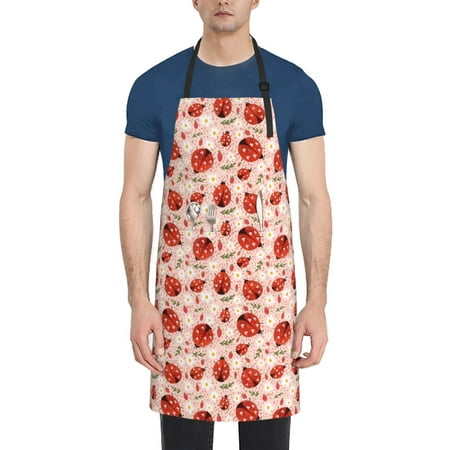 

Rateoe Ladybugs With Heart Spots Aprons with Pocket Men Womens Aprons Waterproof Adjustable Cooking Aprons for Kitchen Gardening and Salon