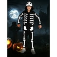 thumbnail image 3 of GYRATEDREAM Kids Halloween Skeleton Costume Boys Girls Glow in the Dark Skull Jumpsuit with Hood 3-12T, 3 of 10