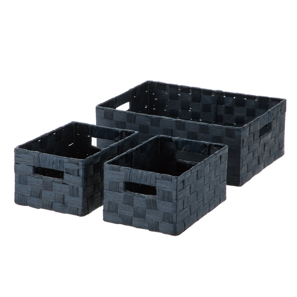 Mainstays Navy Paper Rope Storage Basket Set with Handles, 3 Piece