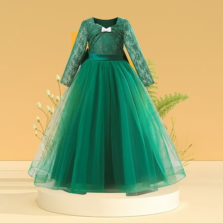 

Hbdhejl Toddler Girls Dress Childrens Dress Middle Big Childrens Lace Wedding Dress Long Mesh Tutu Skirt Princess Dress Army Green 10-11 Years