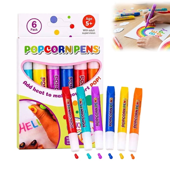 3D Magic Popcorn Markers, Popcorn Pens Puffy, Colourful DIY Puffy Pens, 5 Inch (6 colors, 1PC)