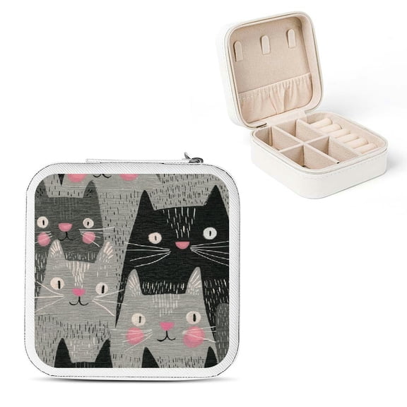 FCXZI Cute Cat Jewelry Box Travel Organizer for Necklaces Rings Earrings White