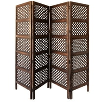 Mango Wood Room Divider - 4 Panel Hinged ScreenDecorative Space SeparatorBrown Finish80" Height