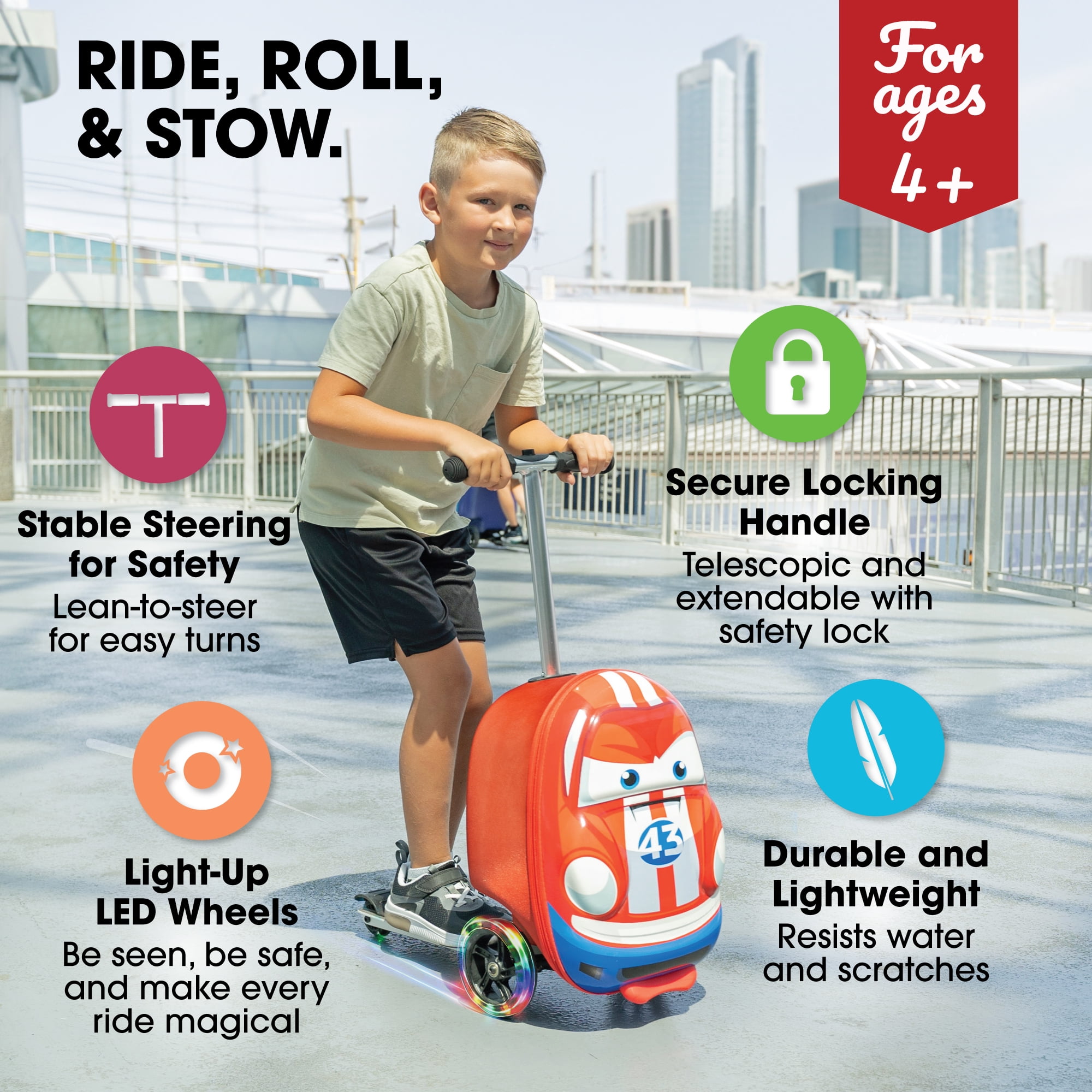 Kiddietotes Kid's Hard Shell Scooter Ride On Suitcase, Pink