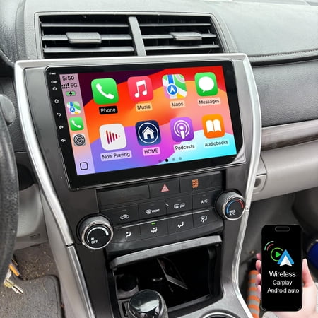 10.2inch Car Stereo for Toyota Camry 2015-2017, Android 15 Car Radio Support Wireless Carplay Android Auto GPS Navigation Touch Screen Bluetooth WiFi Mirror Link FM SWC Rear View Camera