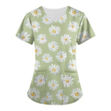 

Sksloeg Print Nursing Uniforms For Women Comfort Scrubs Women s Flower Printed Workwear V-Neck Scrub Top Shirts Nursing Working Uniform Green XXL