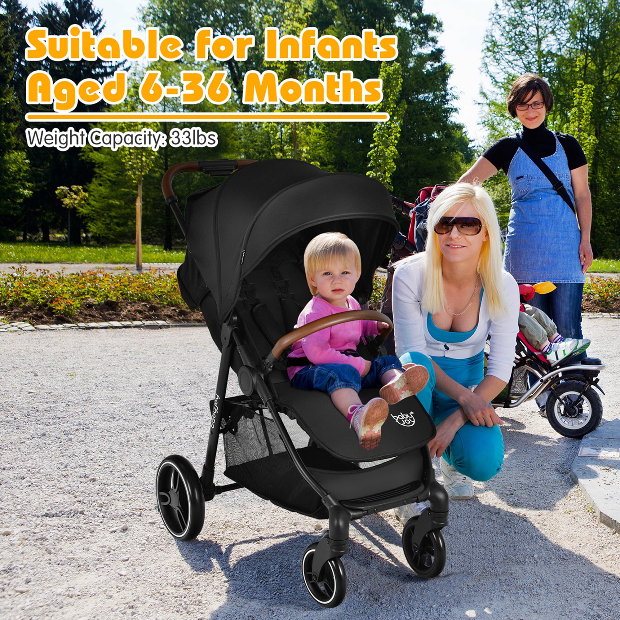 Costway High Landscape Baby Stroller Pushchair with Expandable & Footmuff Canopy 20 lbs 0-3 Years Black