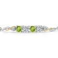 thumbnail image 3 of Gem Stone King 925 Silver and 10K Yellow Gold Green Peridot and White Lab Grown Diamond Bracelet for Women | 2.12 Cttw | Gemstone August Birthstone | Round 5MM | Fully Adjustable 9 inch, 3 of 5