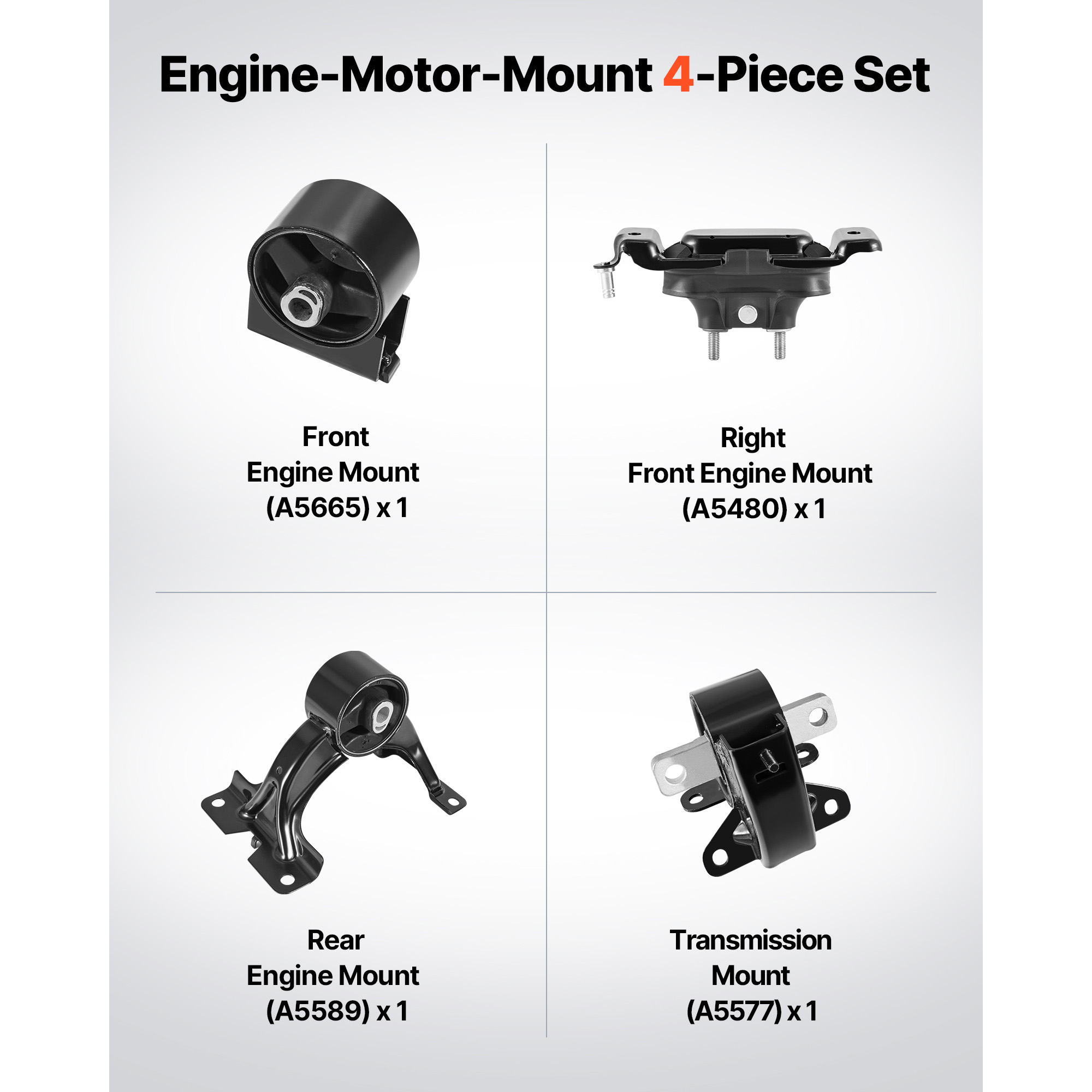 KFFKFF Engine and Transmission Mount Kit, Set of 4, Compatible with 2011–2016 Chrysler Town & Country 3.6L V6, Replaces OE# A5665, A5480, A5589, A5577, Durable and Reliable Support