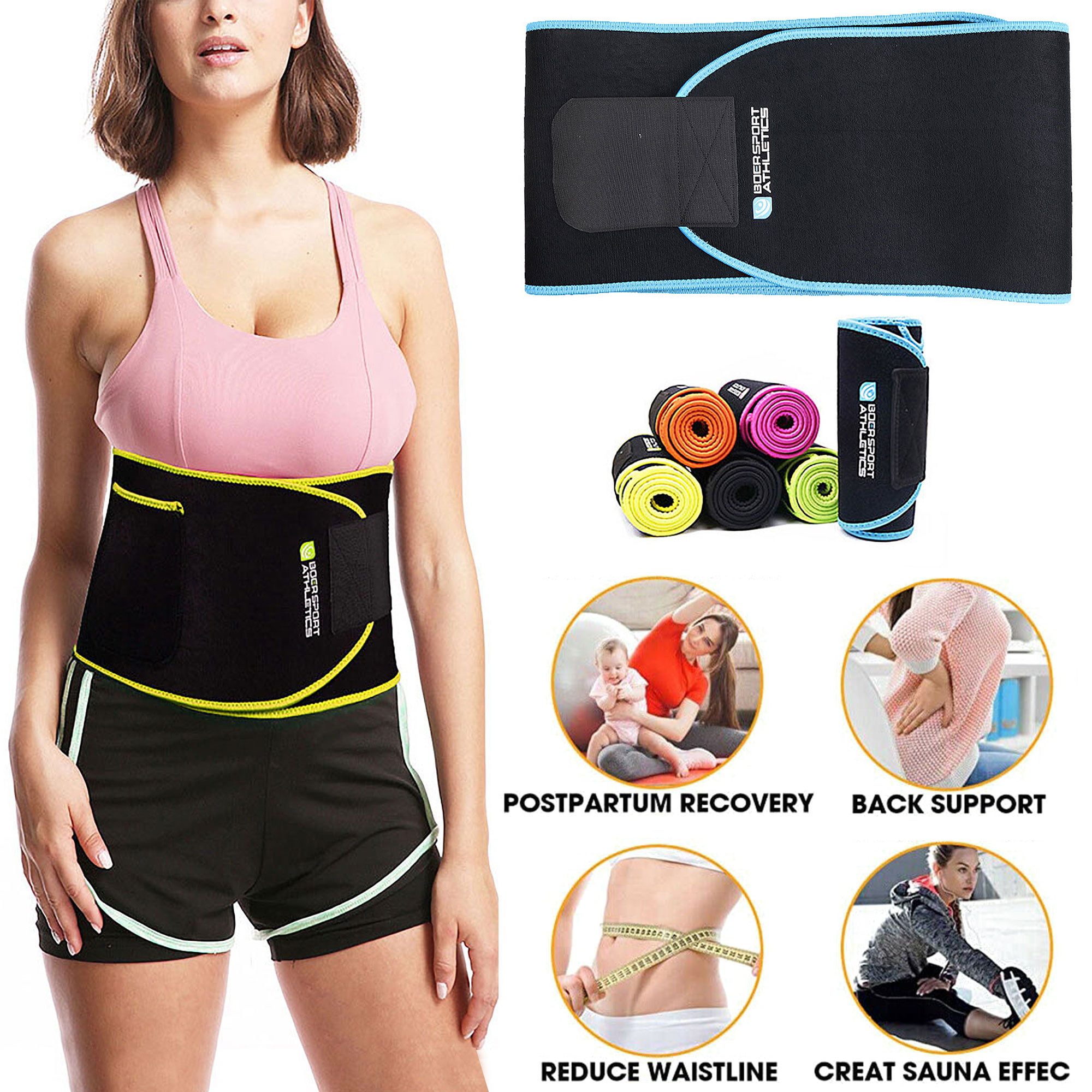 Waist Trainer Wrap with Pocket for Weight Loss Black Waist Trimmer Belt for Women Men Slimming Body Shaper Belt