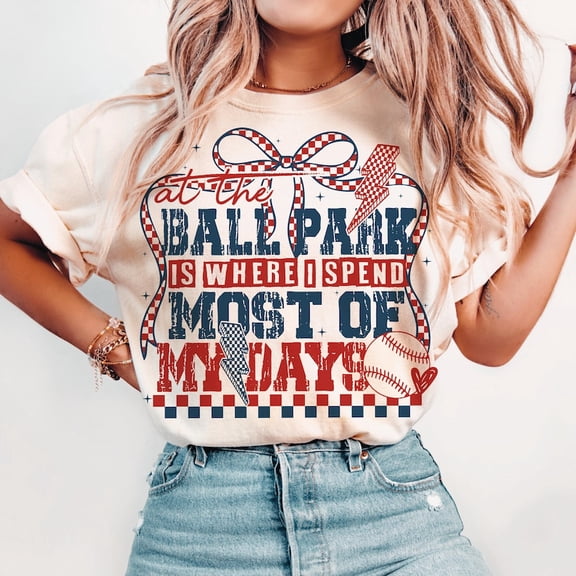 At The Ballpark Is Where I Spend Most of My Days T-Shirt, Retro Baseball Mom Tee, Funny Game Day Shirt for Baseball Moms, Coquette Baseball Outfit