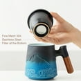 thumbnail image 6 of ZENS Tea Cup with Infuser and Lid, 15.2 OZ Wood Handle Loose Leaf Tea Steeper Mug, Gradient Embossed Ceramic Strainer Mug., 6 of 8