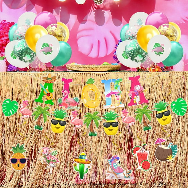 Nipocaio Tropical Luau Party Decoration Pack Hawaiian Beach Theme Party Favors Luau Party Supplies Including Banner, Straws, Flamingo, Pineapple Décor