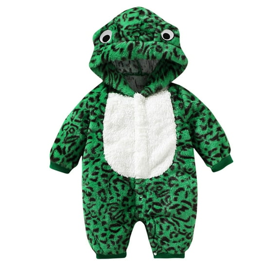 Odeerbi Infant Boys Girls Clothes Winter Fleece Thermal Rompers Cotton Hooded Jumpsuits Solid Color Baby Crawling Suit Long Onesie Bodysuit Newborn Pajamas Green