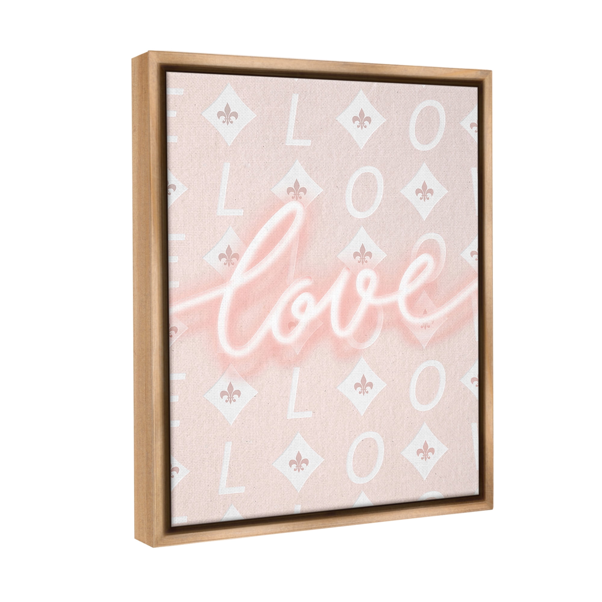 Stupell Industries Pastel Love on Pattern Typography Painting Brown Floater Framed Canvas Art Print Wall Art, 17 x 21