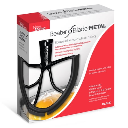 New Metro Design XL-MAX Metal Beater Blade, works with KitchenAid 5+, 6, 7, 8-Quart Stand Mixers, Black