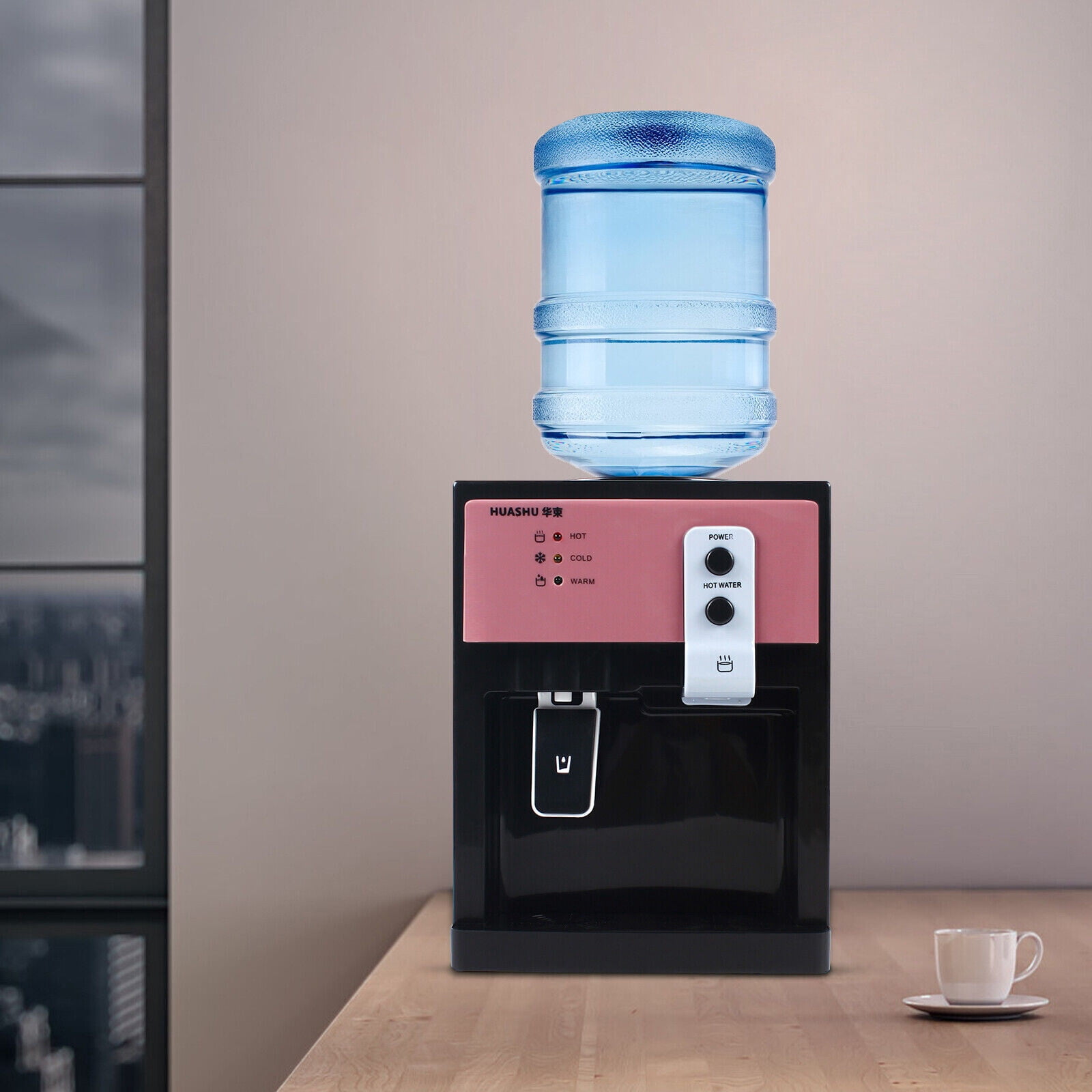 Hot + Cold Water Cooler Dispenser Top Loading 3.5L-18.9L Desktop Design with 3 Temp Settings (Boil/Hot/Cold) for 1-5 Gallon Bottles,for Home & Office Use