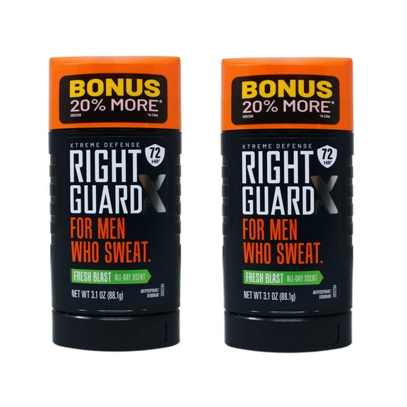2 Pack - Right Guard Xtreme Defense Antiperspirant & Deodorant for Men Who Sweat, 72 HR, Fresh Blast Scent, 3.1oz