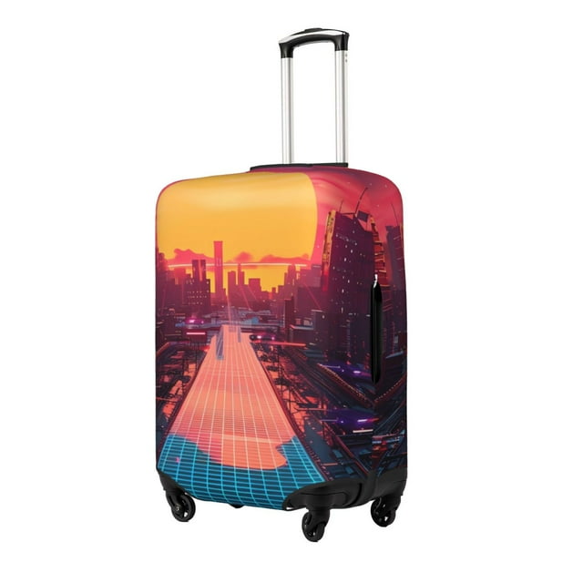 Balery Neon Sunset Cyberpunk Cityscape Funda de equipaje, fundas para maletas, elástica, lavable, protector de maletas, compatible con maletas de 18 a 32 pulgadas-Medium