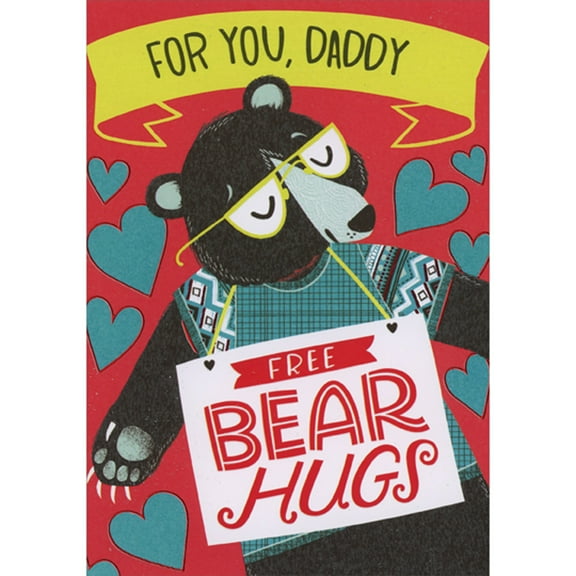 Designer Greetings Free Bear Hugs: Bear in Blue Sweater and Blue Hearts Juvenile Valentine's Day Card for Daddy
