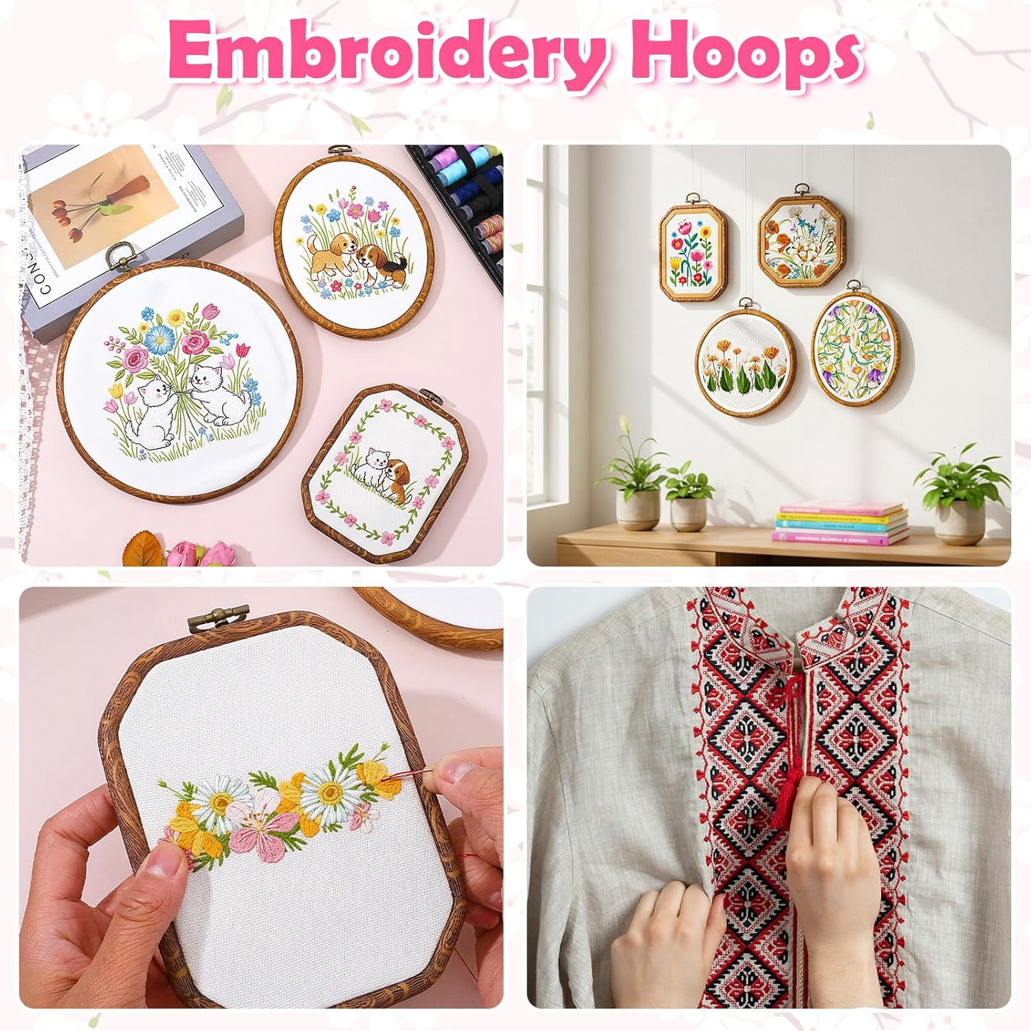 9 Pcs Embroidery Hoop Set, Mixed Shapes Circle Oval Octagonal Embroidery Frame, Imitated Wood Plastic Cross Stitch Frame for DIY Sewing Craft Wall Decor, Small to Large Sizes