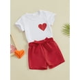 thumbnail image 3 of Arvbitana Little Girls Shorts Sets Short Sleeve Heart Print T-shirt Crew Neck Tops + Elastic Belt Shorts 2Pcs Outfits 4T 5T 6T 7T Toddler Kids Casual Summer Clothes, 3 of 10