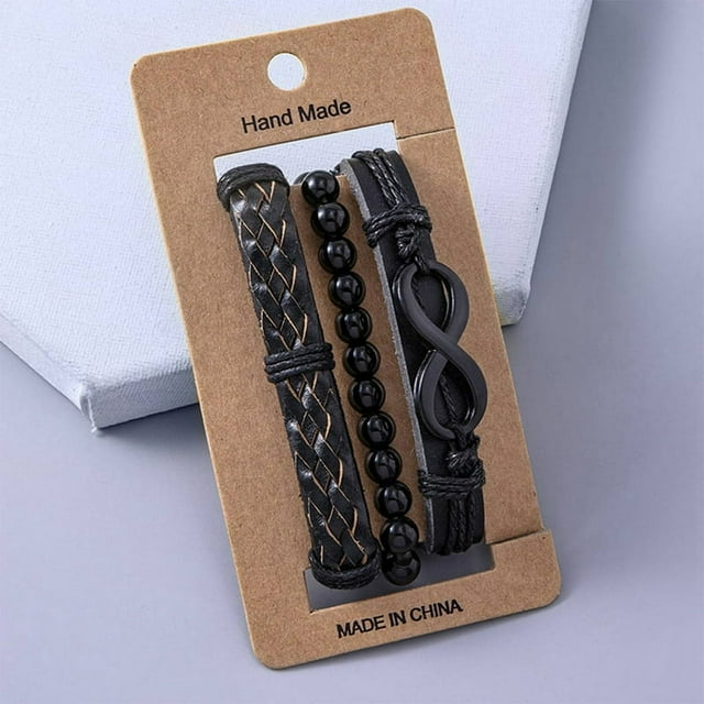 Men‘s Beaded Three/Five-Piece Set With Card Bracelet - 3/5pcs/set Brown