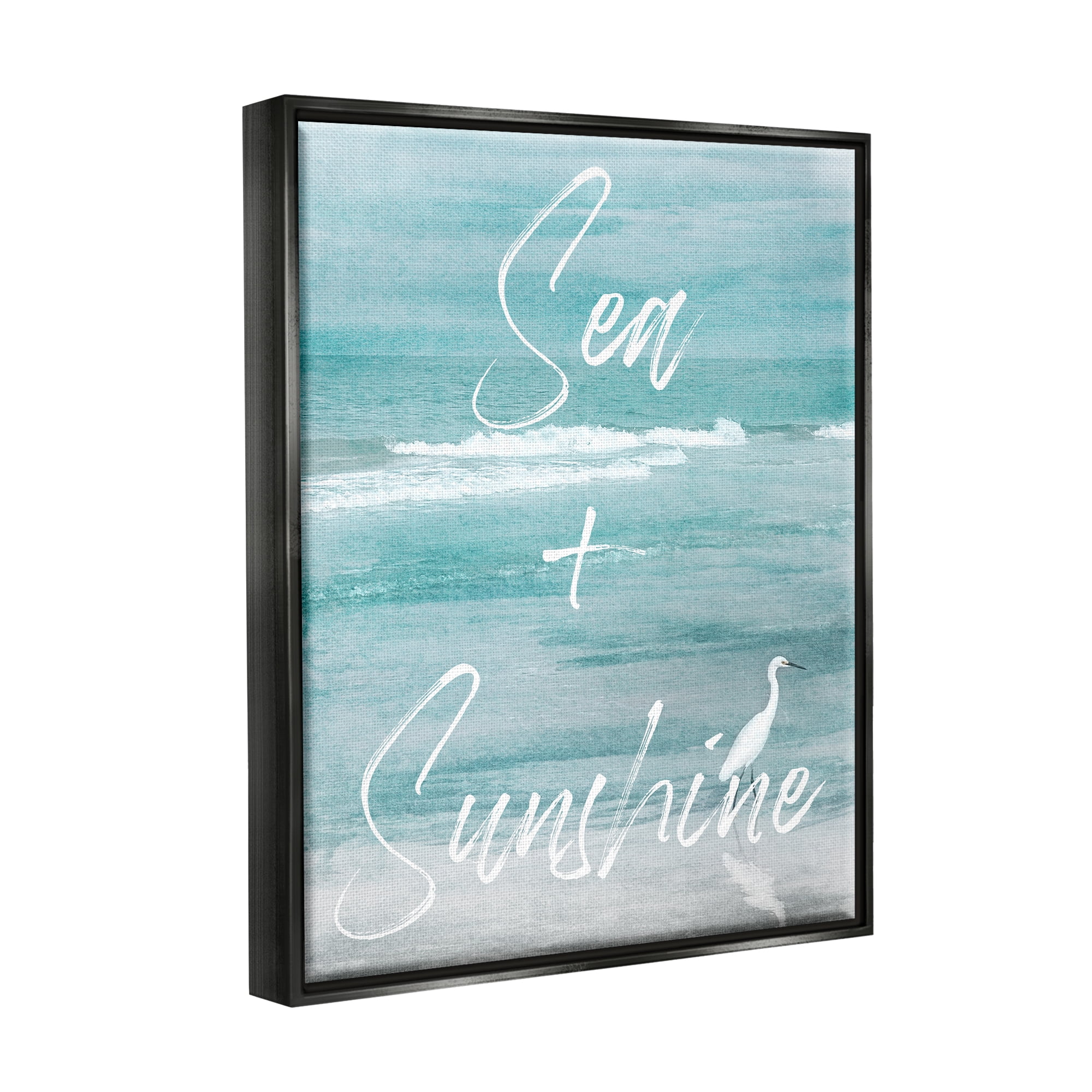 Stupell Industries Sea & Sunshine Phrase Animals & Insects Painting Black Floater Framed Canvas Art Print Wall Art, 25 x 31