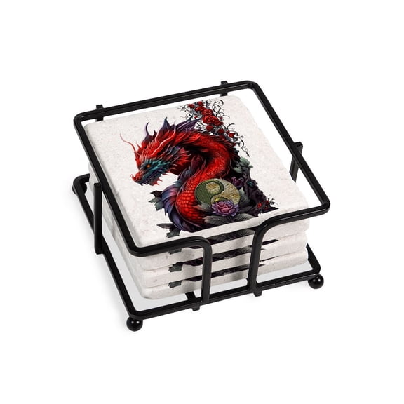 CafePress - Wonderful Chinese Dragon - Tile Coaster, Drink Coaster Set of 4 w/ holder