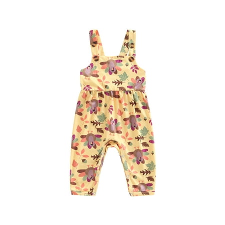 

LSFYSZD Toddler Baby Thanksgiving Overalls Sleeveless Cartoon Turkey Print Jumpsuit Snap Closure Bib Pants for Boys Girls