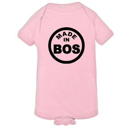 

PleaseMeTees™ Baby From Born Made In Boston MA Strong Logo Label Jumpsuit