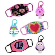 ABG Accessories Girls 3-Pack Kids Face Mask and Hand Sanitizer Holder Keychain (Flip Cap Reusable Empty Bottles) Age3-7, Rainbow Design, 6 Piece Set