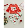 thumbnail image 2 of Bagilaanoe 2Pcs Toddler Baby Girl Christmas Outfits Truck Print Long Sleeve T-Shirt Tops + Flare Trousers 6M 12M 18M 24M 3T 4T Kids Fall Long Pants Set, 2 of 9